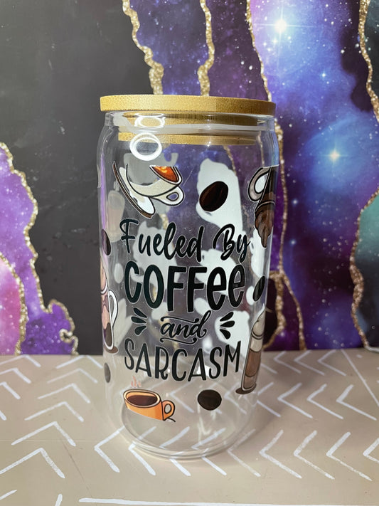 Fueled by Coffee and Sarcasm 16oz Glass Tumbler