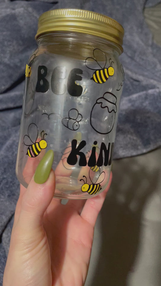 Bee Kind Mason Jar Cup